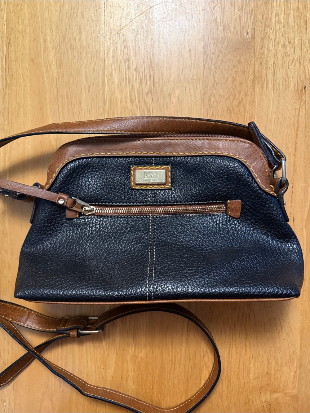boc Black and Brown Pebbled Leather Crossbody Bag